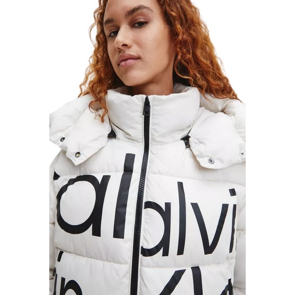 CALVIN KLEIN JEANS BOLD DISRUPTED LOGO PUFFER ECRU